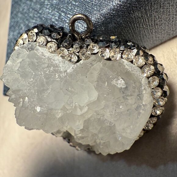 Raw Quartz Crystal Heart Pendant with Rhinestone Border - Picture 6 of 17